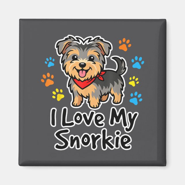 I Love My Snorkie Cute Schnauzer Yorkie Mix Dog Lo Magnet (Framsidan)