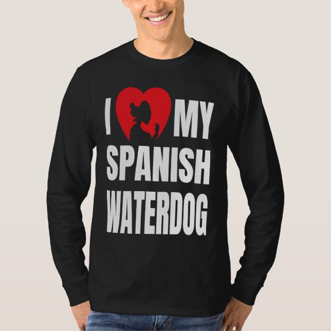I Love My Spanish Waterdog Dog Silhouette in Heart T Shirt (Framsida)