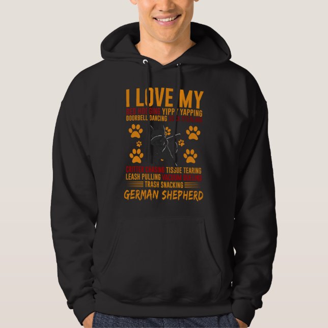 I Love My Stalker Black German Shepherd  Dog Owner Hoodie (Framsida)