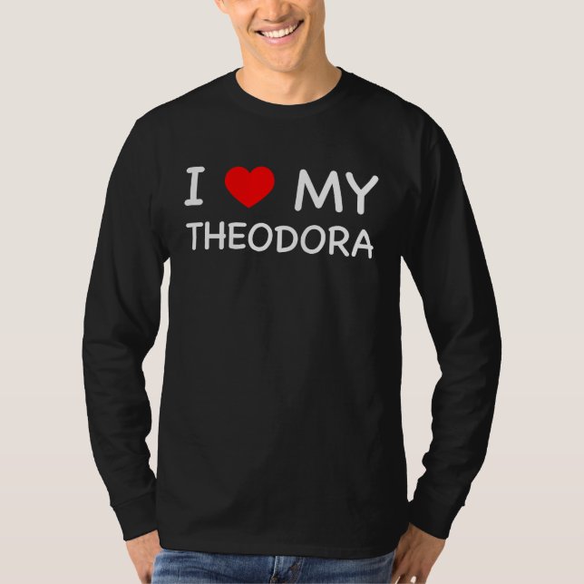I Love My Theodora Red Heart T Shirt (Framsida)