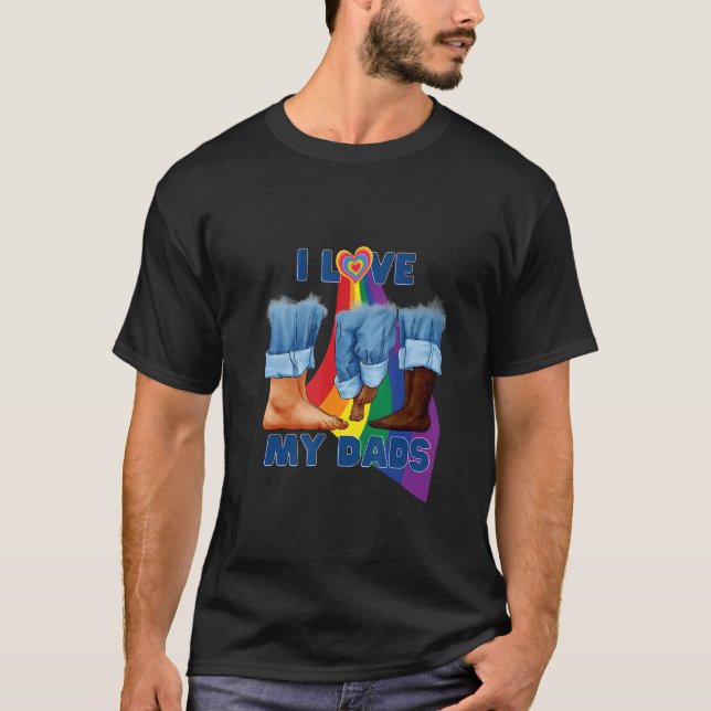 I Love My Two Dads Interracial Gay Pride LGBTQ Tra T Shirt (Framsida)