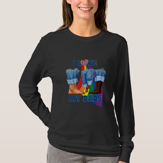 I Love My Two Dads Interracial Gay Pride LGBTQ Tra T Shirt (Framsida)
