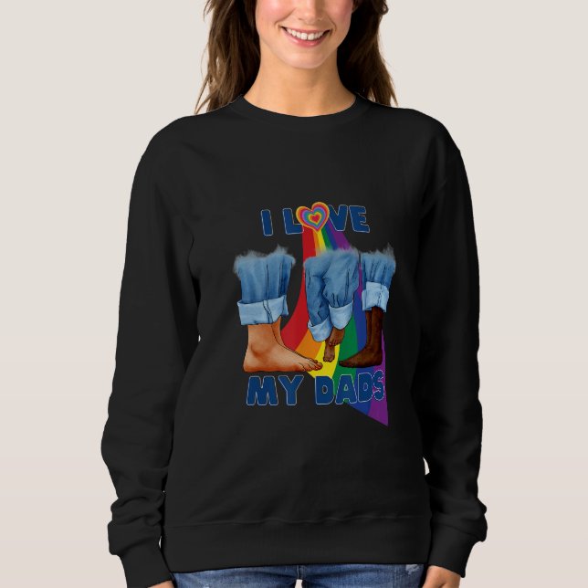 I Love My Two Dads Interracial Gay Pride LGBTQ Tra T Shirt (Framsida)