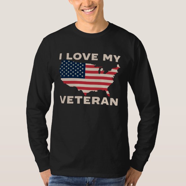 I Love My Veteran USA Flag American Memorial Day   T Shirt (Framsida)