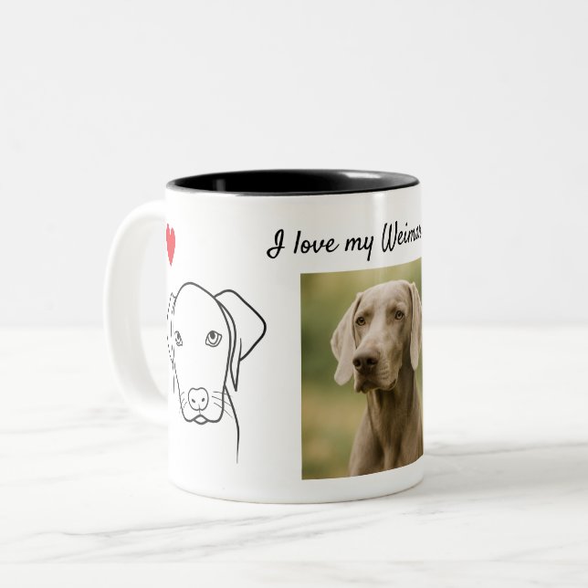 I love my Weimaraner Dog Photo Drawing Hearts Två-Tonad Mugg (Framsida vänster)