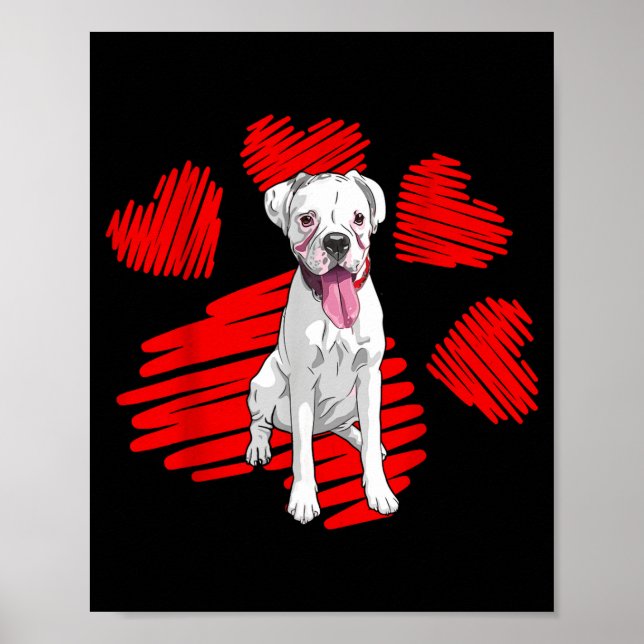 I Love My White Boxer Dog Paw Heart Valentines Day Poster (Framsidan)