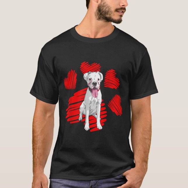 I Love My White Boxer Dog Paw Heart Valentines Day T Shirt (Framsida)