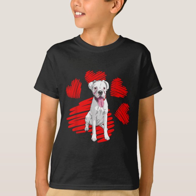 I Love My White Boxer Dog Paw Heart Valentines Day T Shirt (Framsida)