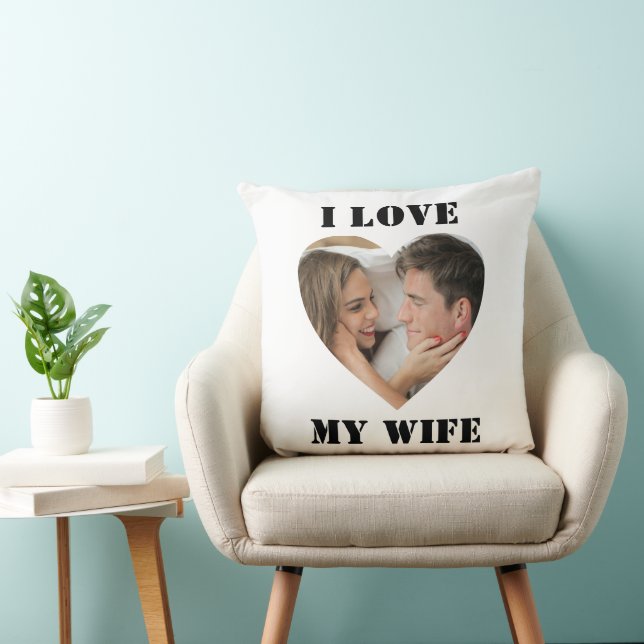 I Love My Wife Heart Custom Personalized Photo  Kudde (Stol)