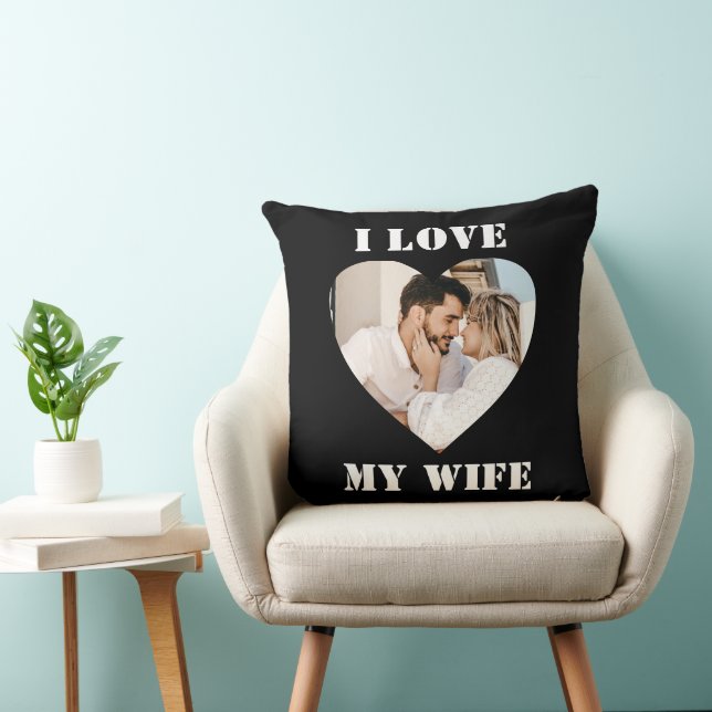 I Love My Wife Heart Custom Personalized Photo  Kudde (Stol)
