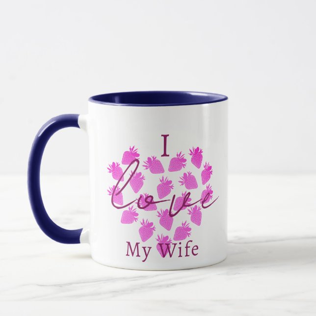 I Love My Wife Valentines Mug - Strawberry Design Mugg (Vänster)