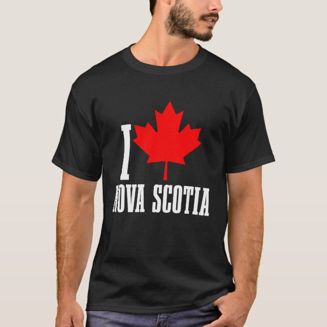 I Love Nova Scotia Maple Leaf Canada Canadian Flag T Shirt (Framsida)