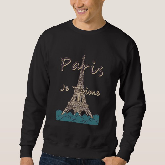 I Love Paris and Eiffel Tower Bonjour from France Lång Ärmad Tröja (Framsida)