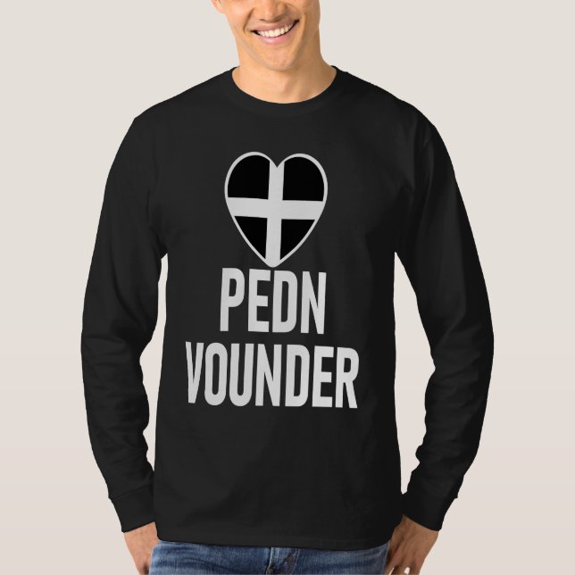 I Love Pedn Vounder Cornwall Flag Heart Saint Pira T Shirt (Framsida)