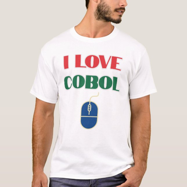 I Love Programming and I Love Cobol T Shirt (Framsida)