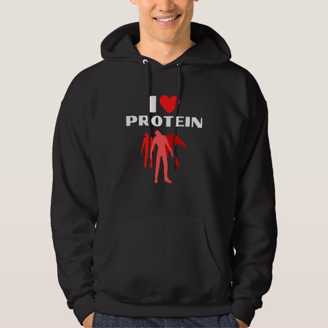 I Love Protein  Weightlifting Zombie Hoodie (Framsida)