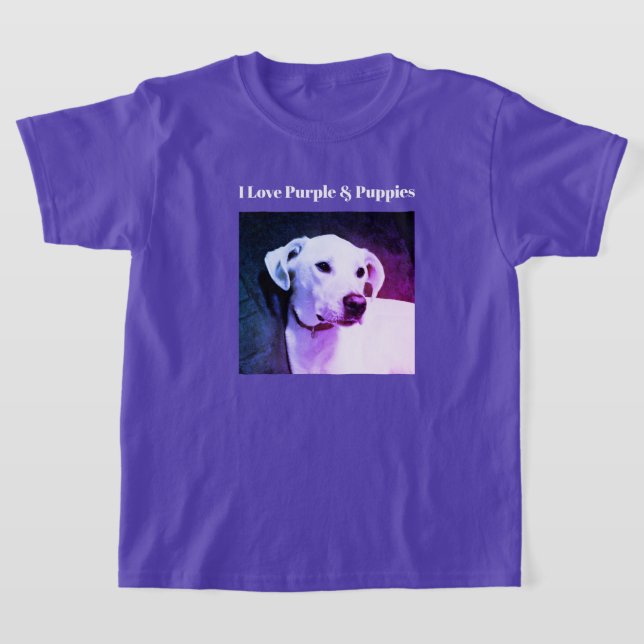 I Love Purple and Puppies Cute Dog Photo T Shirt (Laydown)