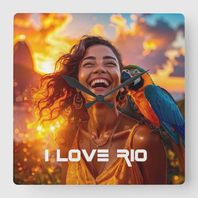 I LOVE RIO DE JANEIRO FYRKANTIG KLOCKA (Framsida)