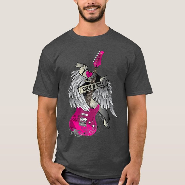 I Love Rock and Roll Guitar Angel Wings boy T Shirt (Framsida)