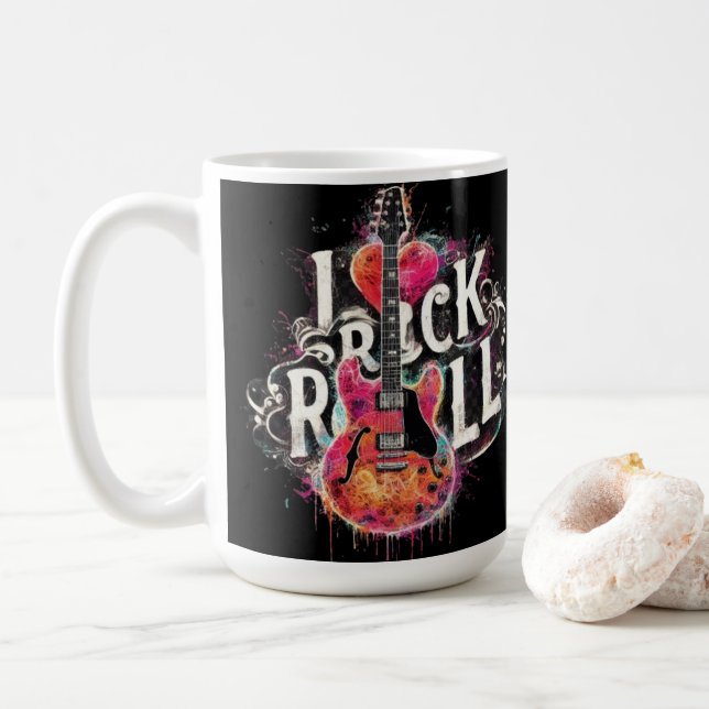 I Love Rock N Roll Electric Guitar Painting Kaffemugg (Med munk)