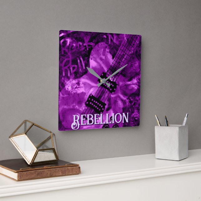 I Love Rock 'N Roll Electric Guitar Personalized Fyrkantig Klocka (Kontor)