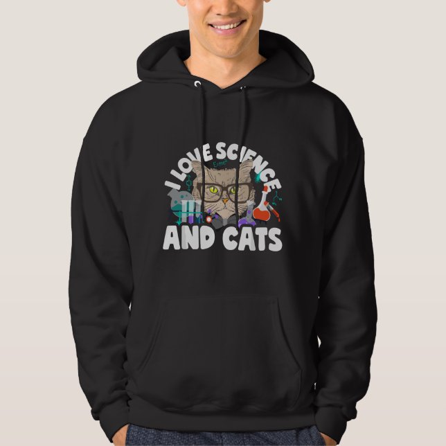 I Love Science & Cats Cute Kitty Cat Feline Studen Hoodie (Framsida)
