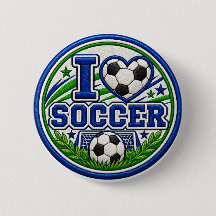 I Love Soccer Button | Soccer Lover Embroidery Sty