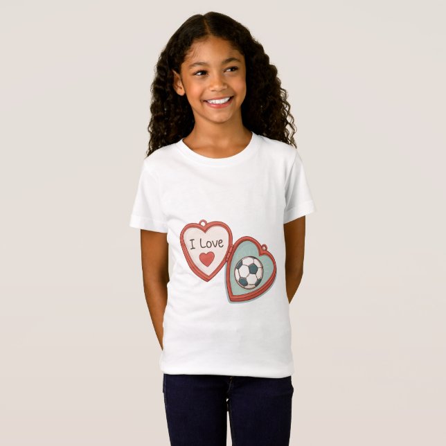 I Love Soccer Locket T Shirt (Hel framsida)