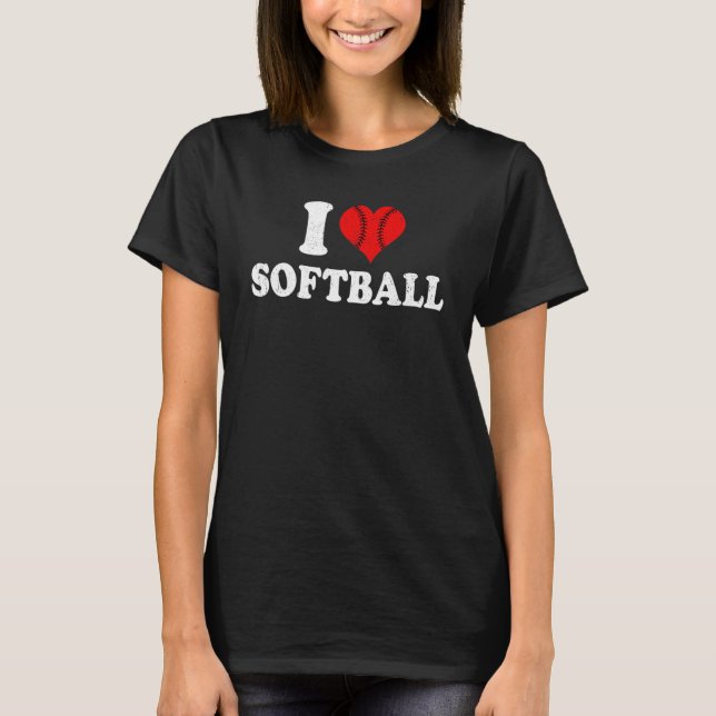 I Love Softball Retro Happy Valentine's Day Couple T Shirt (Framsida)