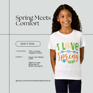 "I Love Spring" Tjejers finstickade linne-tröja T Shirt