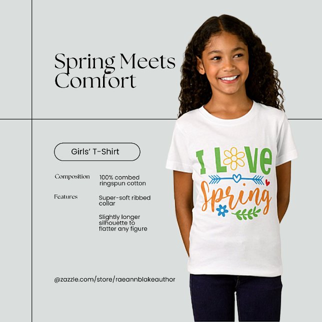 "I Love Spring" Tjejers finstickade linne-tröja T Shirt (Skapare uppladdad)