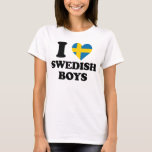 I love Swedish Boys T-shirt<br><div class="desc">Ik houd van Zweedse jongens. I heart Swedish boys. Met zwarte letters en het hart is met de Zweedse vlag. Als je gek bent op jongens die uit Zweden komen.</div>