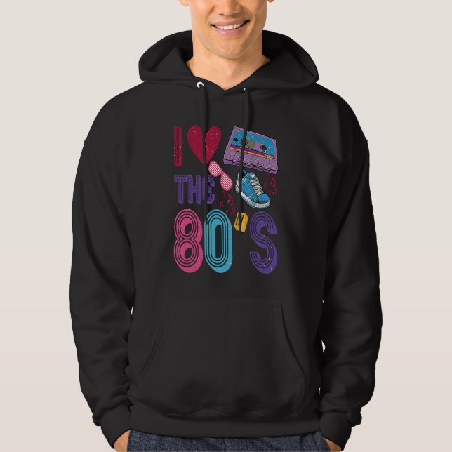 I love The 80's Retro 80's Girl Costume Men Women Hoodie (Framsida)