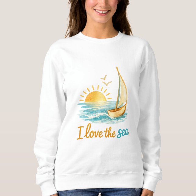 I Love the Sea Sailboat Ocean Sunset Design T Shirt (Framsida)