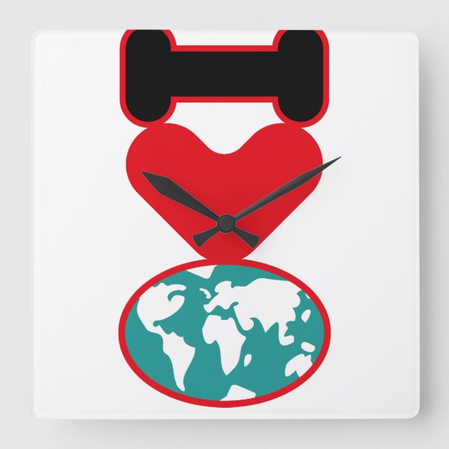 I LOVE THE WORLD BY MASANSER PIXELAT FYRKANTIG KLOCKA (Framsida)