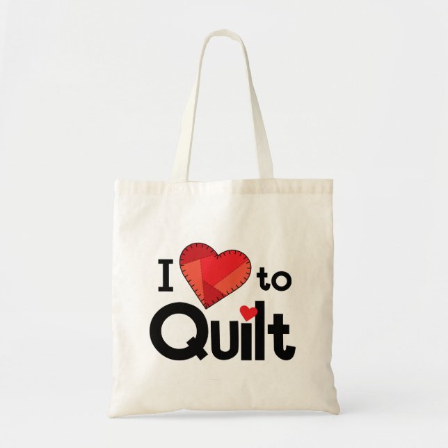 I Love to Quilt Tote Bag – Quilter’s Everyday Bag Tygkasse (Framsidan)