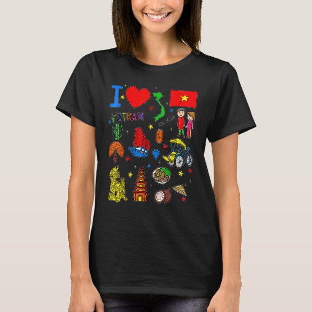 I love Vietnam  Hand drawn Vietnamese Landmarks  f T Shirt (Framsida)