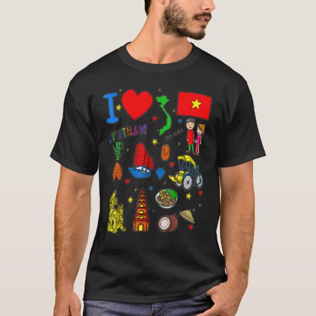 I love Vietnam  Hand drawn Vietnamese Landmarks  f T Shirt (Framsida)