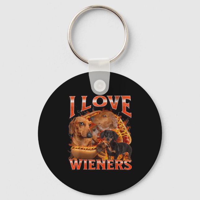 I Love Wieners Funny Offensive Dachshund Bootleg G Nyckelring (Framsida)