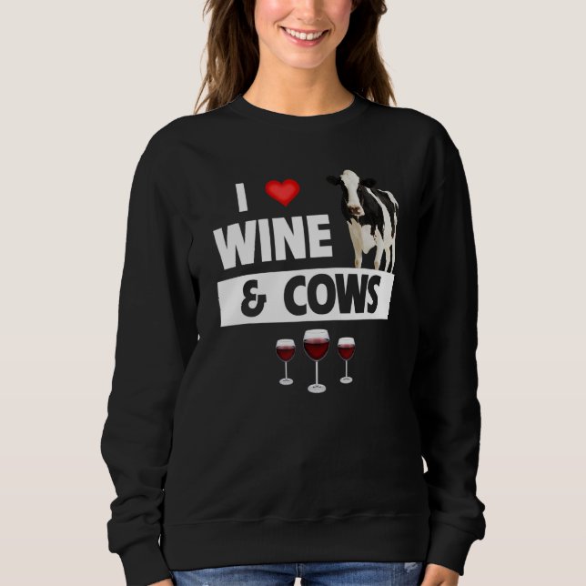 I Love Wine and Cows Funny Farming Drinking Farm A T Shirt (Framsida)