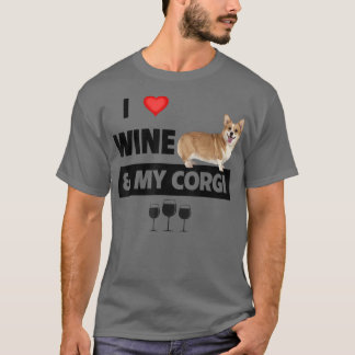 I Love Wine and My Corgi Mom Dad Dog Drinking Pet T Shirt
