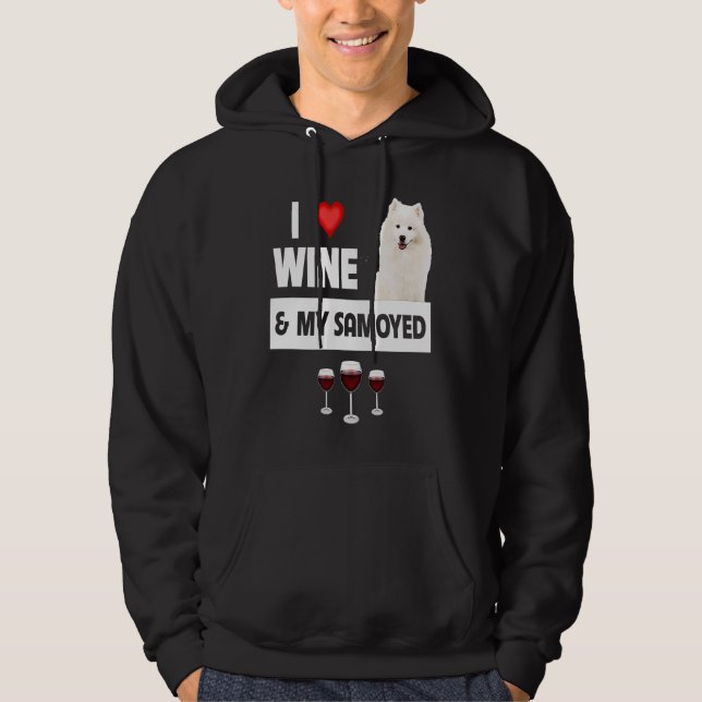 I Love Wine and My Samoyed Herding Paws Mom Dad Dr Hoodie (Framsida)