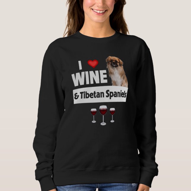 I Love Wine and Tibetan Spaniels Dog Mom Dad Drink T Shirt (Framsida)