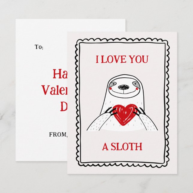 I Love You A Sloth Funny Kids Valentine's Day Card Anteckningskort (Fram/baksida)