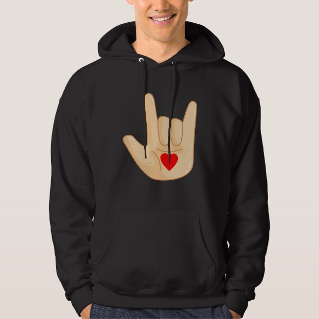 I Love You American Sign Language Hand Gesture Hoodie (Framsida)