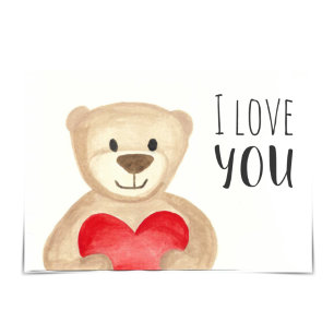 "I Love You" Bear Hug Adoption Watercolour Card Kort