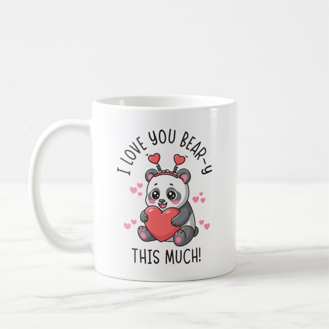 I Love You Bear-y This Much - Cute Panda Valentine Kaffemugg (Vänster)