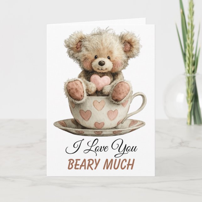 I Love You Beary Much In Cup Postcard Kort (Framsida)
