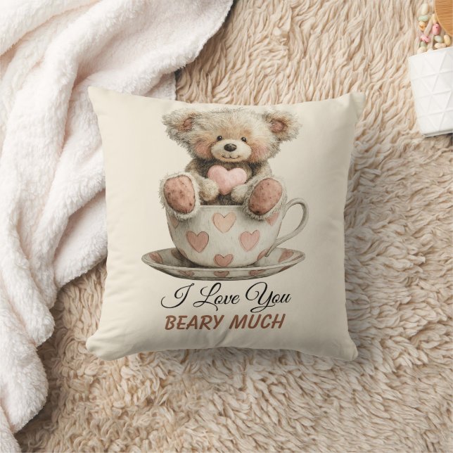 I Love You Beary Much In Cup Postcard Kudde (Filt)
