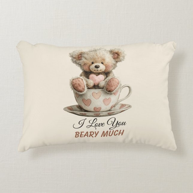I Love You Beary Much In Cup Postcard Prydnadskudde (Framsidan)